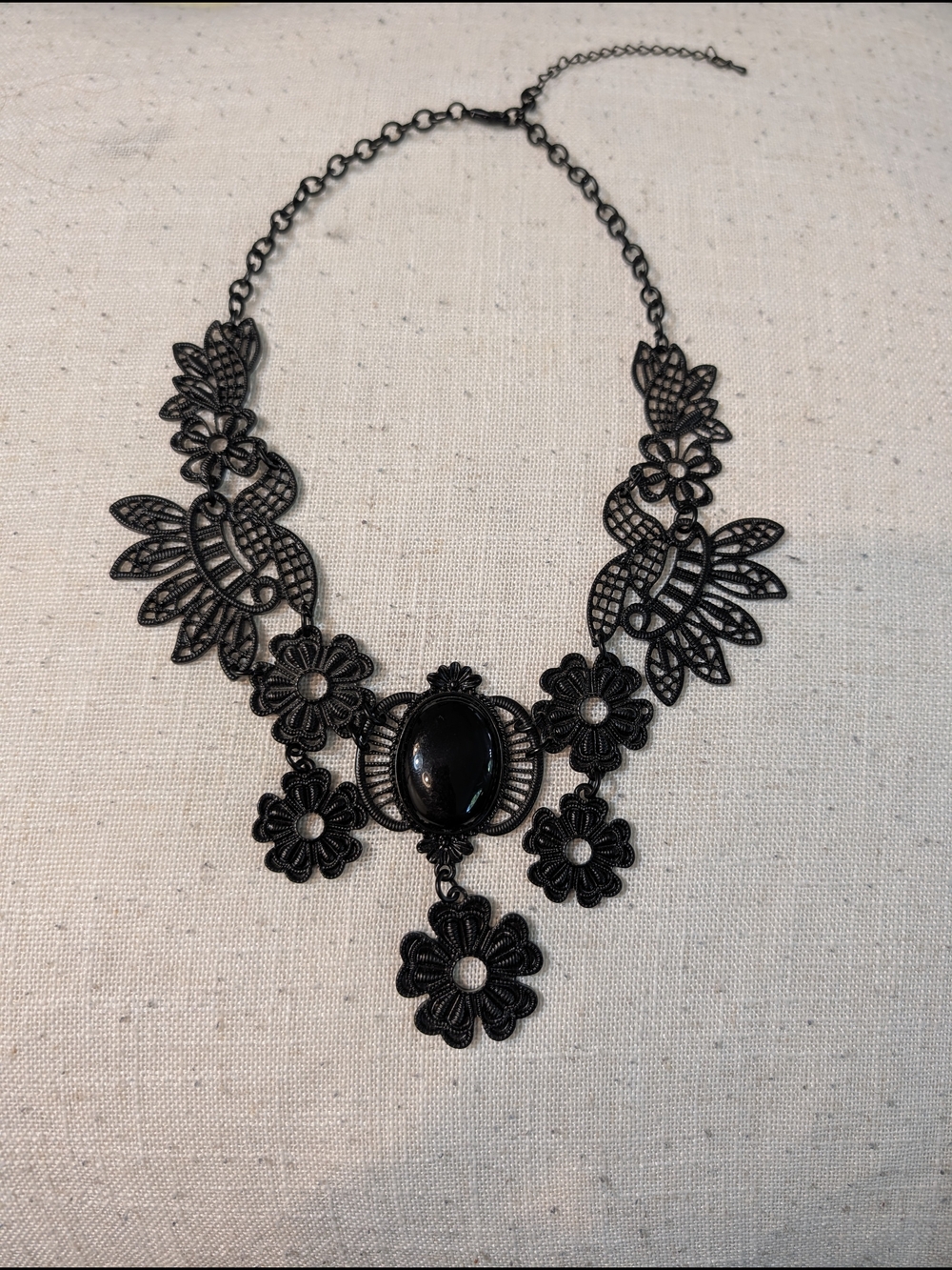 Black Floral Lace Statement Necklace - Elegant Women’s Jewelry